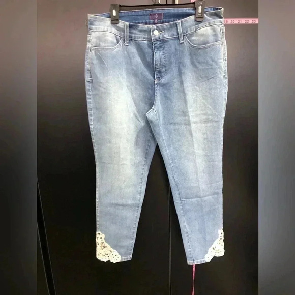 NYDJ Denim - NYDJ Ankle straight leg jeans lift & tuck technology, crocheted ankle, size 14P